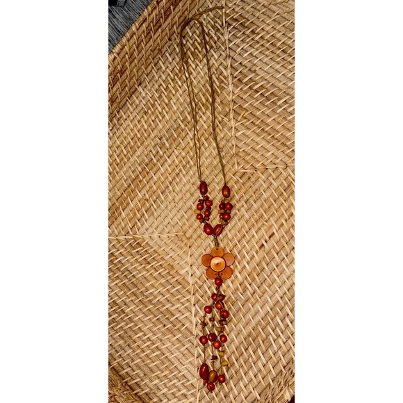 Natural Wooden Beaded Necklace‎ Layer Flower Hippie Ethnic Festival Flowers BOHO - Picture 1 of 4